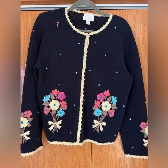 Christopher & Banks Cardigan Sweater Flower Hand Embroidered Women’s Sz Medium - Picture 2 of 9